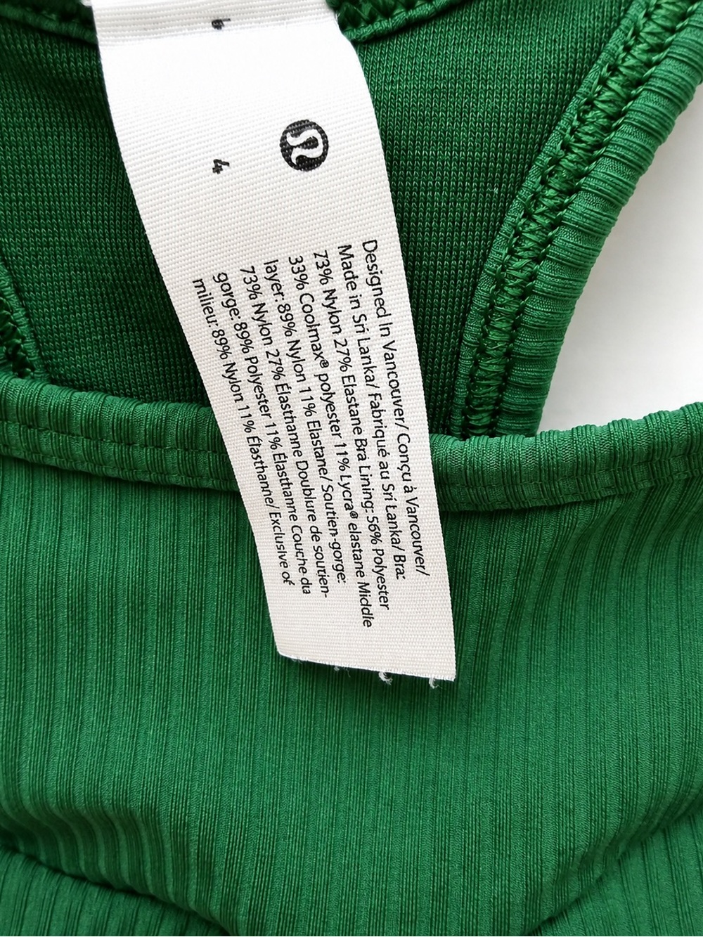 Lululemon Ribbed Sports Bra – Green – Size 4 – Medium Support - Picture 4 of 5
